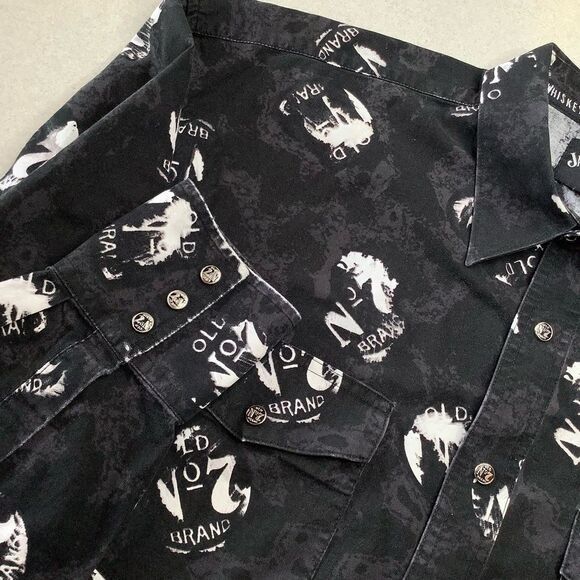 Jack Daniels Vintage Old No 7 Logo‎ Shirt XXL Metal Snap Long Sleeve Blac… - Picture 3 of 6